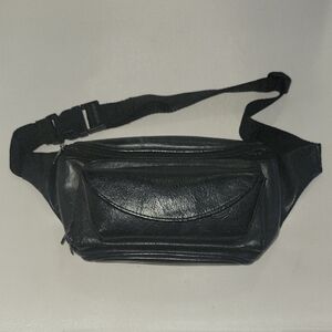 Black Leather Men's Waist Bag